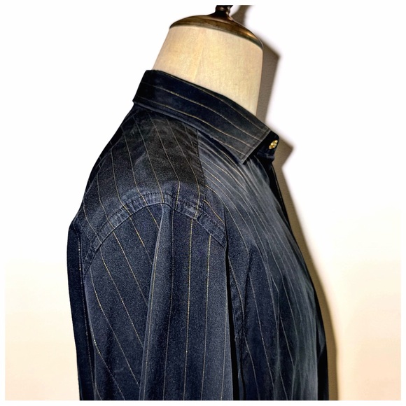 Versace Men’s Black Gold Pinstripe Dress Shirt | Medusa Buttons | Luxury | XL - Picture 9 of 14